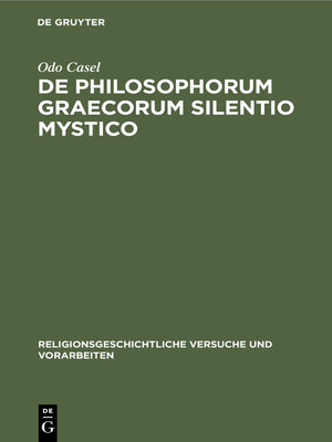 cover image of De Philosophorum Graecorum Silentio Mystico